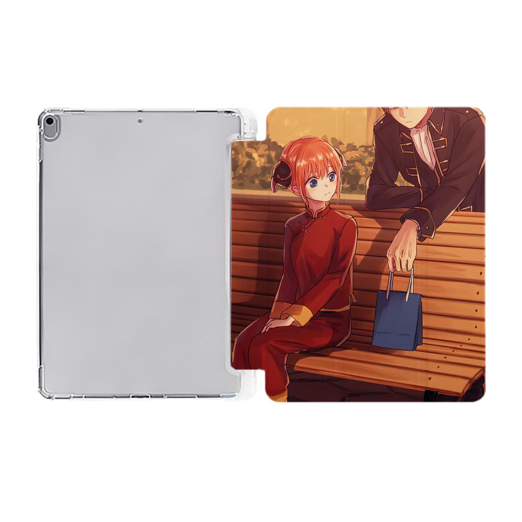 ぎんたま 坂田銀時（さかたぎんとき） 神楽 志村新八（しむら しんぱち） GINTAMA Sakata Gintoki Kagura Shimura Shinpachi IPad ケース ペン収納付き 三つ折りスタンド PUレザー×シリコン 対応機種9.5/10.5/10.9インチ